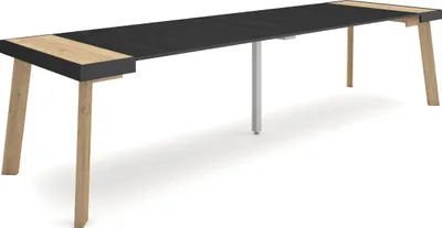 Produktbild von Ausziehbarertisch, 302x90x73cm, Für 14 Gäste, Hölzerne Beine, Eiche Schwarz