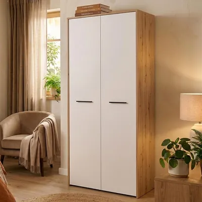 Image de Santadi - Armoire 2 Portes, 81x204h cm Blanc, Porte-manteaux