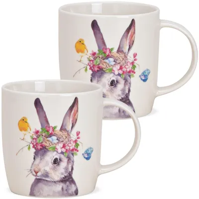 Produktbild von Kaffeetassen 2er Set Ostern Frühling gemalte Oster-Hasen Eier