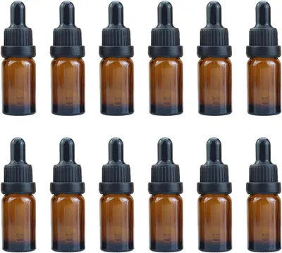 Imagen del producto de Botella de vidrio marrón para pipetas, 10 ml, juego de 12 unidades, ideal para aceites esenciales