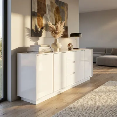 Immagine prodotto di Milani Home - madia credenza moderna 4 ante, bianco, per soggiorno e sala da pranzo