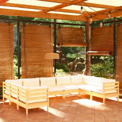 Produktbild von "2024 Moderne" 9-tlg. Garten-Lounge-Set mit Creme Kissen Kiefernholz - Gartenset Sitzgruppeen Neu6884601