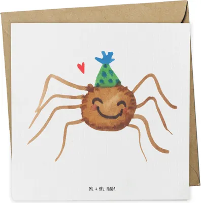 Produktbild von Mr. & Mrs. Panda Klappkarte Spinne Agathe Party - Weiß - Geschenk, Glück, anlasskarte, doppelkarte, faltkarte, Selbstliebe, Glückwunschkarte, Grußkarte, Motivation