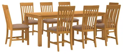 Image de Ensemble de salle à manger vidaXL, 9 pièces, gris, bois massif chêne