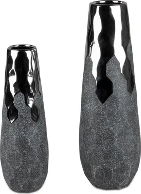 Produktbild von 2er Set Deko Vasen ANTHRAZIT konisch rund 28 + 36cm silber grau Keramik Formano