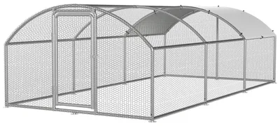 Image de Poulailler d'extérieur Ikodm, dimensions 3 x 6 x 2 mètres, surface de 18 m², toit en arc, structure en acier galvanisé de 25 mm, grillage métallique vert et bâche en PE blanc avec protection UV, idéal pour les volailles