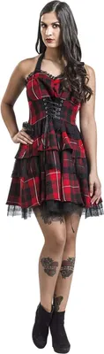 Produktbild von H&R London Kurzes Kleid Damen Red Tartan Gothic Dress schwarz/rot XXL