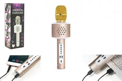 Immagine prodotto di Microfono per karaoke Bluetooth a batteria dorata con cavo USB