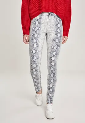 Produktbild von Urban Classics Stoffhose Damen Ladies Snake Stretch Twill Skinny Pants altweiß/grau M