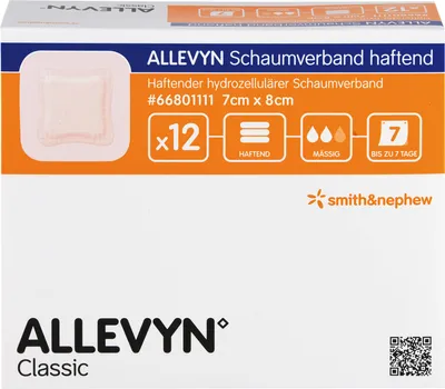 Produktbild von ALLEVYN Schaumverband 7x8 cm haftend, 12 St VER