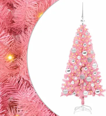 Obrázek produktu pro vidaXL Vánoční stromek se 150 LED diodami a stojanem Růžový 120 cm PVC