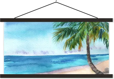 Produktbild von MuchoWow® Textilposter Palme - Meer - Strand 90x45 cm mit schwarzem Rahmen - Klemmleisten