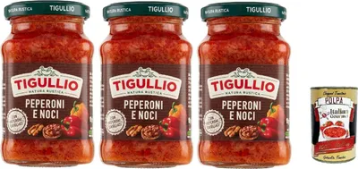 Produktbild von Star Tigullio GranPesto Pesto Peperoni e Noci, Paprikaund Walnüsse 3x 190g Sauce glutenfrei Kochsaucen + Italian Gourmet polpa 400g