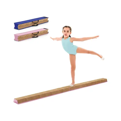 Obrázek produktu pro COSTWAY 240cm kladina pro děti, skládací kladina, gymnastická kladina s rukojetí a semišovým potahem, gymnastická kladina pro domácnost