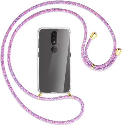 Produktbild von Handykette Backcover-Schutzhülle mit Band (Metall goldfarben) für Nokia 4.2 - lila/rosa/blau