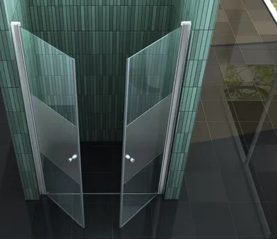 A modern shower enclosure with glass doors.