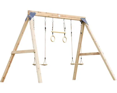 Produktbild von AXI Maya Doppelschaukel & Trapez in Braun aus  Holz | Schaukel  mit Gestell für 2 oder 3 Kinder | Kinderschaukel / Schaukelgestell für den Garten