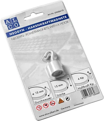 Image de Alco Neodyn crochet aimants puissants blanc 15mm diamètre 4kp rond