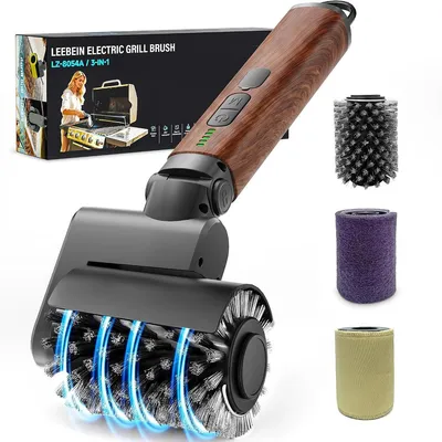 Produktbild von Elektrische Grillbürste mit 3 Bürstenköpfen, kabellos und wiederaufladbar, 3 Winkel 108°/144°/180°, für Grillrost und BBQ