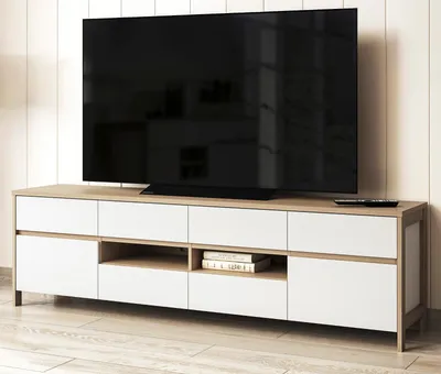 Produktbild von TV-Lowboard "Finnes" Weiß und Eiche, Flat-TV Unterschrank 193 cm mit Soft-Close
