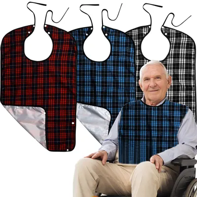 Imagen del producto de Baberos para adultos, 3 unidades, impermeables, con cierres a presión, para proteger la ropa, reutilizables