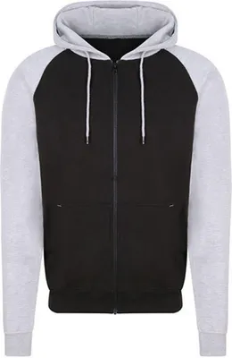 Produktbild von Just Hoods JH063 | Herren Jacke Baseball Zoodie - 2-lagige Kapuze - Farbe: Jet Black/Heather Grey - Größe: XL