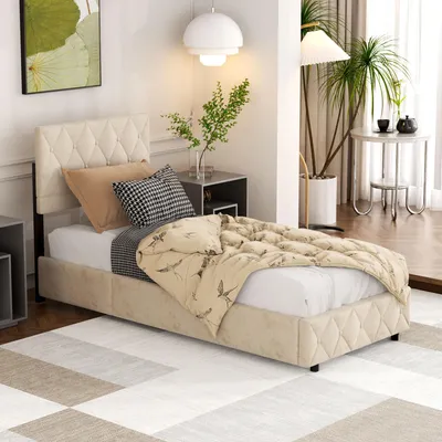 Produktbild von STILVORA Boxspringbett Polsterbett 90 x 190 cm Stauraumbett Bettgestell Jugendbett mit Bettkästen & Kopfteil & Lattenrost,Beige, ohne Matratze