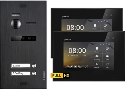 Produktbild von BALTER EVO HD Unterputz Schwarz 2-Draht 2x 7" Schwarz Video Türsprechanlage Set für 2 Familienhaus