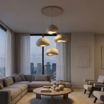 Produktbild von Opviq, Elegante Pendelleuchte mit Metallkörper, Ecru, 4 x E27, Höhenverstellbar (50-110 cm), 32-50 cm, IP20 | Modernes Design für stilvolle Wohnräume, ohne Glühbirne.