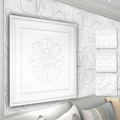 Produktbild von HEXIM 3D Wandpaneele, PVC Kunststoff weiß - Blumen Design Paneele 50x50cm Wandverkleidung (2QM HD050) Kinderzimmer Wandtattoos Platten