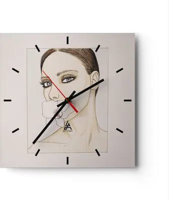 Produktbild von Wanduhr - Quadrat - Glasuhr - Frau Stille Blume - 40x40cm - Schleichendes Uhrwerk - Lautlos - zum Aufhängen bereit - Dekoration Modern - Wanddekoration aus Glas - C3AC40x40-5022
