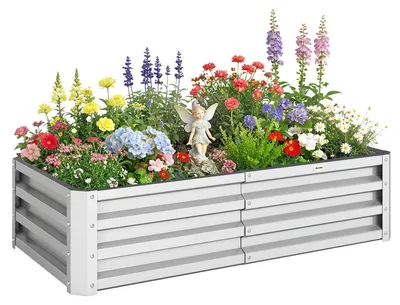 Obrázek produktu pro Vyvýšený záhon do zahrady – obdélníkový květináč – pozinkovaná ocel – 120x60x30,5 cm – stříbrná barva