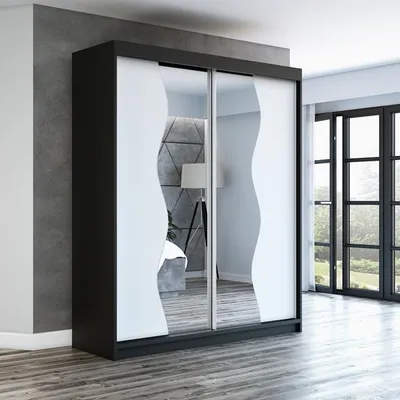 Produktbild von Schwebetürenschrank, 2-türig Schrank mit Spiegel! Moderne Garderobe für Kleidung. Verschiedene Farben (Weiß, Schwarz, Somona) Kleiderschrank RIMA 180 cm