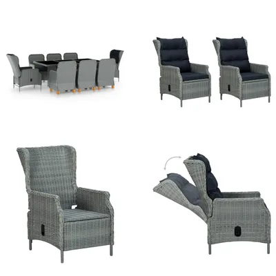 Produktbild von vidaXL 9 tlg. Garten Essgruppe mit Auflagen Poly Rattan Hellgrau - Gartenmöbel-Set - Gartenmöbel-Sets - Gartentisch Und Stuhl - Gartentische Und Stühle