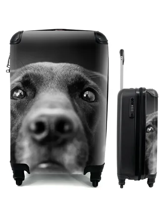 Produktbild von MuchoWow® Koffer Handgepäck Trolley Rollkoffer Kleine Reisekoffer mit 4 Rollen - Tierprofil Labrador Hund in schwarz und weiß - Cabin Size < 55x40x23 cm & 55x40x20 cm - Fotokoffer - Kabinenkoffer - Boardgepäck - Reise-Box - Reisekoffer - Reisegepäck - Koffer mit Bild - Trolley für Kinder