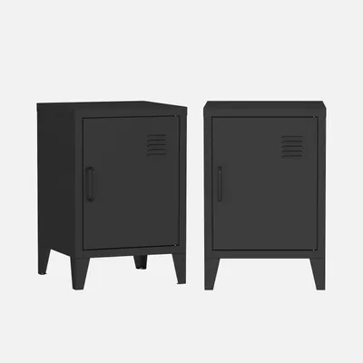 Immagine prodotto di Set 2 comodini industriali, 1 anta, Nero