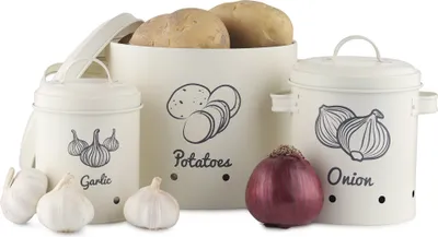 Produktbild von Navaris Vorratsbehälter Aufbewahrung Behälter für Lebensmittel - Vorratsdosen Set aus Eisen für Kartoffeln Zwiebeln Knoblauch - spülmaschinenfest