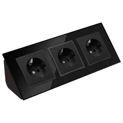 Produktbild von Glas Ecksteckdose 3-fach Steckdose Steckdosenblock 45° Verteilerdose schwarz.