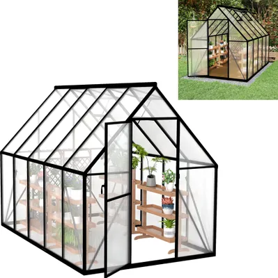 Image de XMTECH Serre en aluminium 5,04² 280×180×195 cm cm y compris fenêtre de toit Serre serre abri de jardin primeur maison de plantes culture