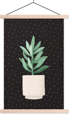 Produktbild von MuchoWow® Textilposter Zimmerpflanze - Sukkulente - Blumentopf 120x180 cm mit holzfarbenen Rahmen - Textil-Plakat