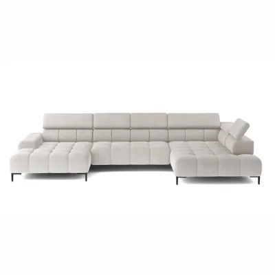 Zdjęcie produktu dla Sofa narożna PLAZA-U Fabric SOLAR Sofa narożna z wygodnym puszystym oparciem Długa prawa 216 cm Krótka lewa 177 cm Styl industrialny Kształt U lewa 385x99x216 cm WxHxD ESCHE