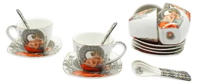 Immagine prodotto di HOME ELEMENTS Set di 6 pezzi - tazze 250 ml con piattini e cucchiai, Mucha