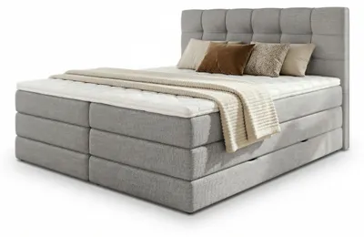 Produktbild von Boxspringbett Best XL mit 2 Bettkästen und Topper, mit Taschenfederkern- und Bonellfederkernmatratze, Doppelbett, Polsterbett aus Webstoff mit Stauraum (Grau (Inari 91), 180 x 200 cm)