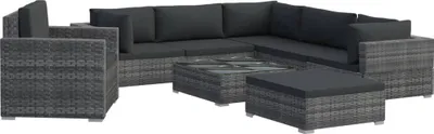 Image de vidaXL Ensemble salon de jardin 8 pièces avec coussins Poly rotin gris
