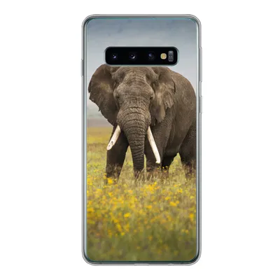 Produktbild von MuchoWow® Handyhülle Schutzhülle Hülle für Samsung Galaxy S10 Elefant - Blumen - Gras - Tiere - Natur Silikon Softcase Handy Hülle - Handytasche