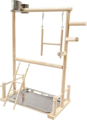 Produktbild von Papageien-Spielständer, sicherer, umweltfreundlicher, doppelschichtiger Vogelspielplatz aus Holz für Nymphensittiche