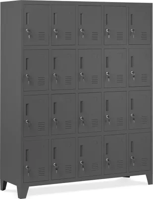 Produktbild von Umkleideschrank 5B4A Fächerschrank Schließfachschrank mit 20 Fächern Wertfachschrank Metall Pulverbeschichtung 172 cm x 136 cm x 45 cm (H x B x T) Farbe: Anthrazit
