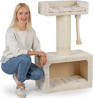Produktbild von HAPPYPET Kratzbaum 'Mick' Grosse Katzen Stabil 103 cm - , 600g Plüsch, dicker Stamm 18 cm, Massiver Katzenbaum, Cappuccino
