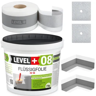 Produktbild von Dichtset 7kg Flüssigfolie 2 Innenecke 5M Dichtband für Bad Dusche Küche SET05