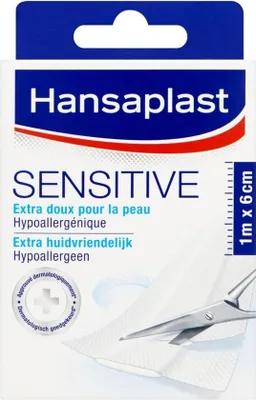 Produktbild von Hansaplast Sensitive 1m x 6cm, 10 x 6 cm, Rechteckig, Weiß, 10 Stück(e)